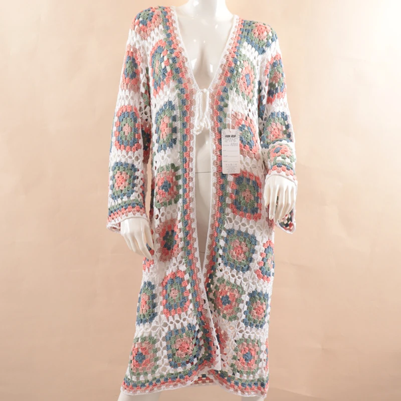 Covered Women Summer Beach Fashion Swim Dress 2021 Exit Cover Up Colorful Cardigan Elastic Crochet Hollow Party Floral Cotton