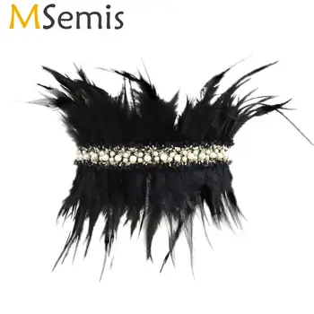 

MSemis Victorian Feather Shawl Neck Wrap Cape Shrugs for Women Faux Pearl Decorated Feather Collar Choker Peacock Neck Piece