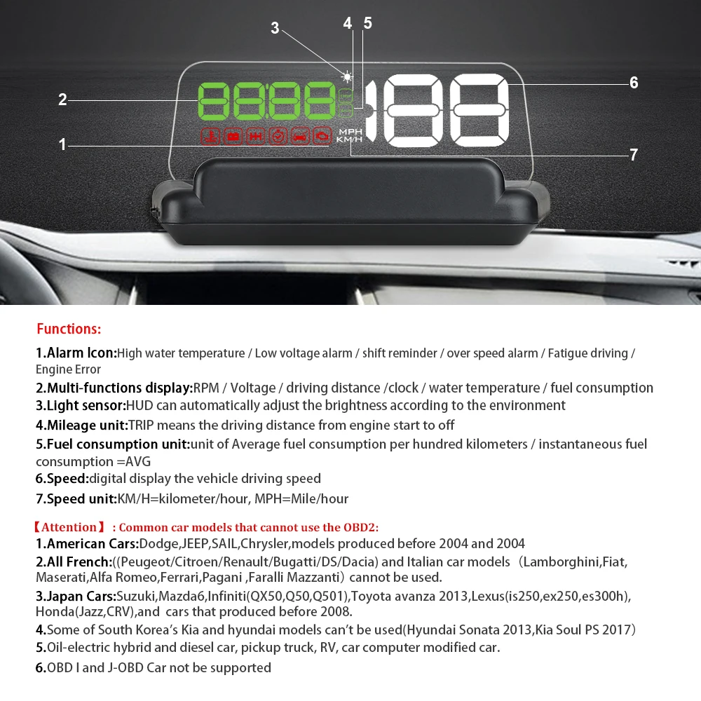 HUD C500 дисплей автомобиля gps OBD OBD2 диагностический инструмент проектор Цифровой измеритель скорости автомобиля сигнализация безопасности