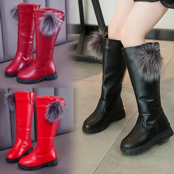 

Girls' cotton boots 2020 children's autumn and winter Princess Snow boots with plush side zipper high tube leather boots