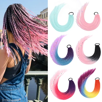 Capelli sintetici Chignon 60cm gradiente di colore dei capelli coda di cavallo intrecciata sporca donna elastico per capelli elastico accessori per capelli fascia