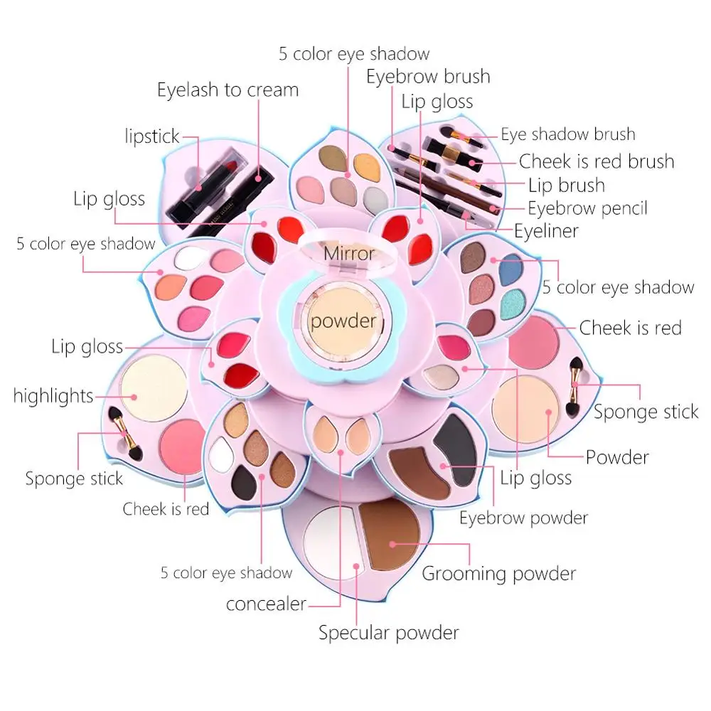 Поворотный сливы макияж палитра мульти-функциональные косметички, комплект полный набор Комбинации лица макияж глаз и губ посуды