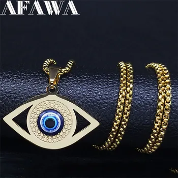 

2020 Islam Hamsa Turkey Eye Stainless Steel Necklaces Pendants Gold Color Necklace Jewelry cadenas de acero inoxidab N1258S02
