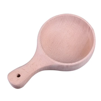 

Long Handle Bowl Beech Wood Salad Bowl Fruit Pizza Bowl Water Scoop Bowl Tools for Baking, Pastry Making,1 Pcs