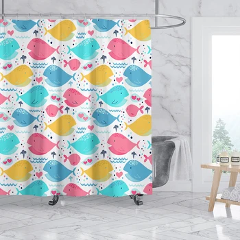 

Bathroom Decor Privacy Protection Sea Animals Shower Curtain Home Colorful Cartoon Whale Stylish Hotel Polyester With 12 Hooks