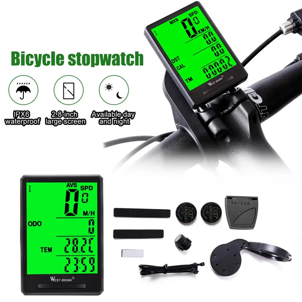 

Bicycle Wireless Speedometer and Odometer IPX6 Waterproof Multi Function Cycle Bike Computer with LCD Backlight Display