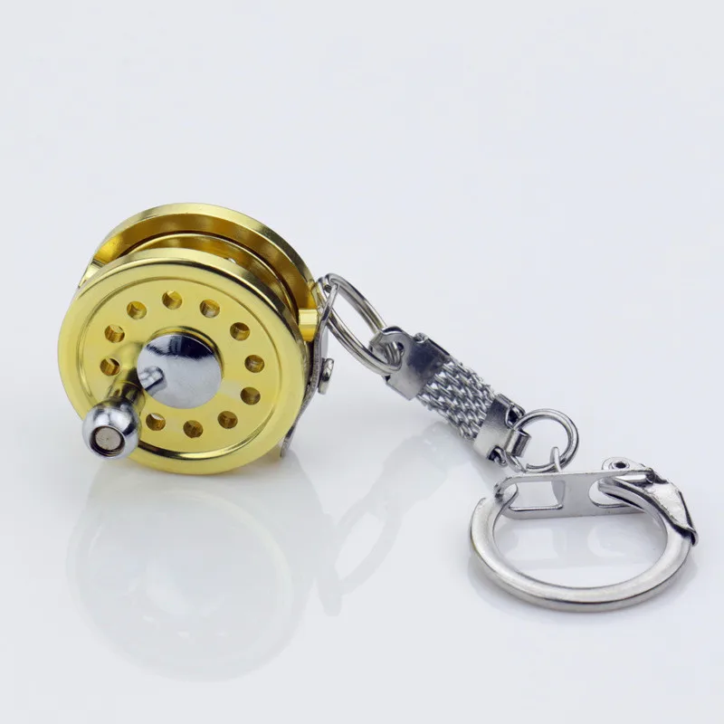 Mini Fishing Reel Keychain Fish Wheel Gold Silver Fly Fisherman