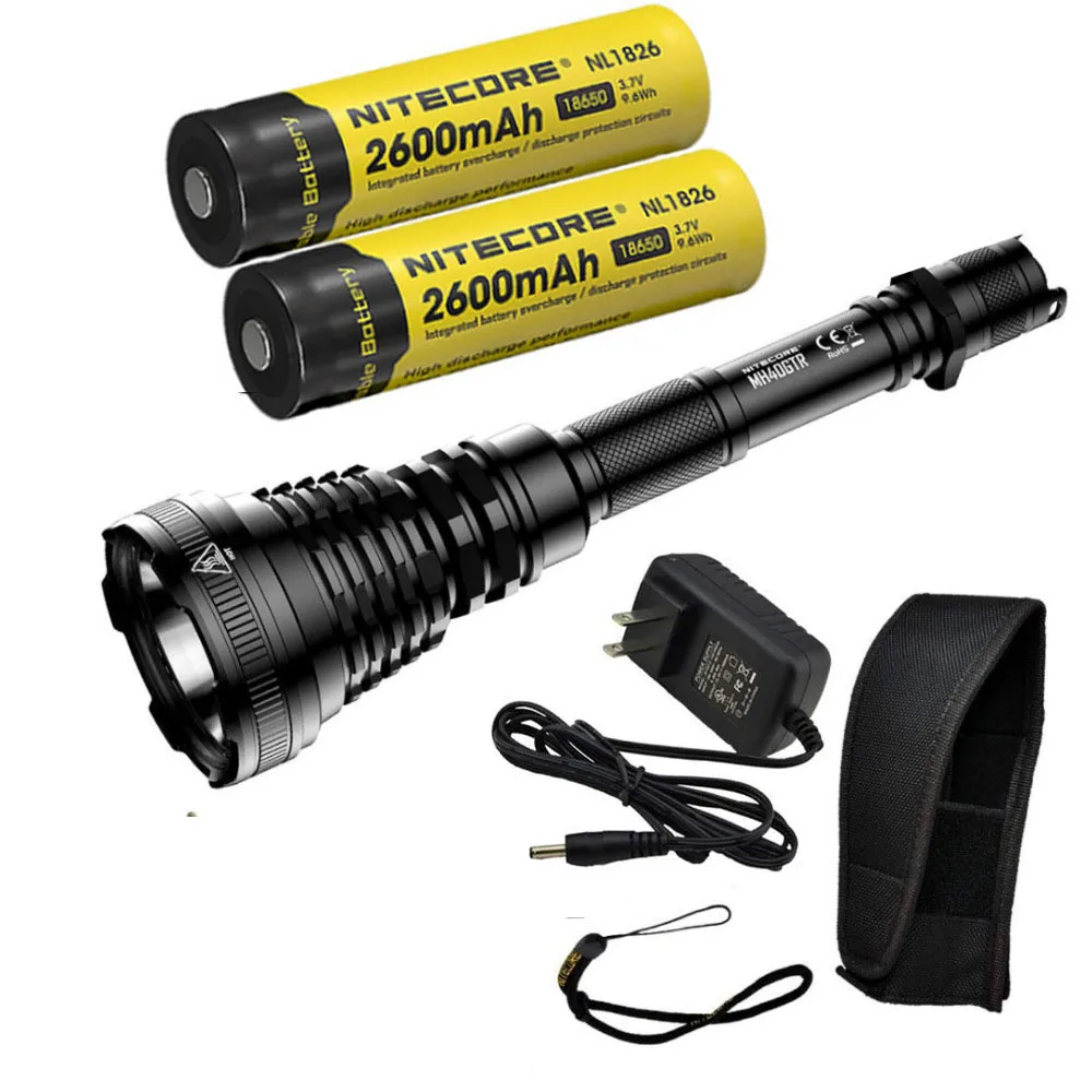 NiteCore MH40GTR светодиодный фонарик CREE XP-L HI V3 1200 люменов расстояние 1004 м+ порт для зарядки постоянного тока+ 2 аккумулятора 18650+ автомобильный адаптер