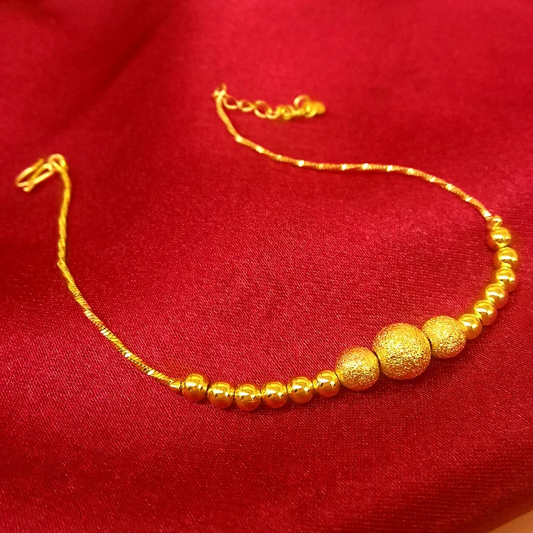 Fashion 14K Gold Anklet for Women's Jewelry Scrub Lucky Beads Anklets Yellow Gold Chain Jewelry Birthday Gifts for Girlfriend Fashion 14K Gold Anklet for Women's Jewelry Scrub Lucky Beads Anklets Yellow Gold Chain Jewelry Birthday Gifts for Girlfriend