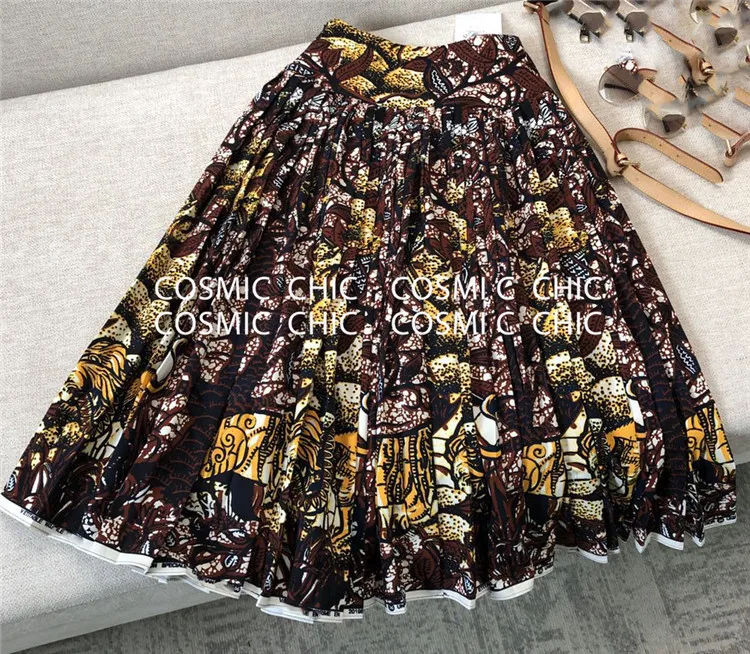 Cosmicchic подиумная модная юбка макси в стиле бохо Ретро узор высокая Талия плиссированная элегантная длинная юбка юбки для вечеринок