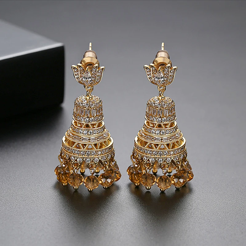 Индийские Висячие серьги Jhumka с фианитами класса ААА яркие этнические Jhumki в стиле