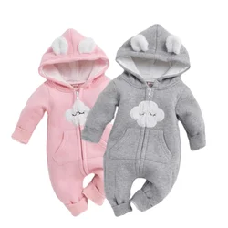 Barboteuse à capuche pour bébés garçons et filles, vêtements chauds unisexe 