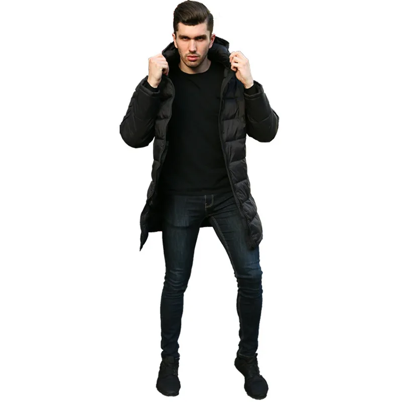 Зимний длинный пуховик, пальто для мужчин с капюшоном, тонкая Европейская длинная куртка, молодежная Осенняя мужская хлопковая куртка, легкая мужская хлопковая стеганая куртка