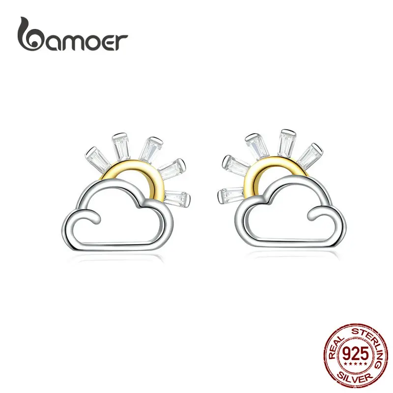 Bamoer облачно солнечное серебро серьги-гвоздики 925 пробы серебро прозрачный CZ дизайн 925 пробы Серебряные Ювелирные изделия Подарки для девочек BSE190