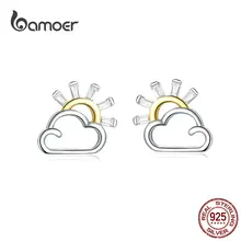 Bamoer облачно солнечное серебро серьги-гвоздики 925 пробы серебро прозрачный CZ дизайн 925 пробы Серебряные Ювелирные изделия Подарки для девочек BSE190