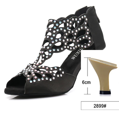 black heel 6cm WUXIJIAO/Женская обувь; джазовые кроссовки; туфли для танцев на высоком каблуке со стразами; туфли для латинских танцев - Цвет: black heel 6cm