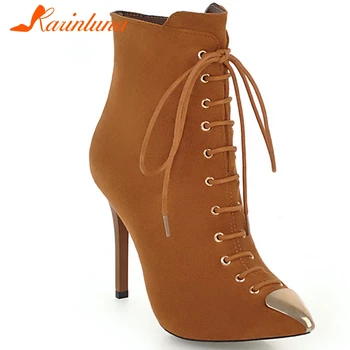 

KARINLUNA Big Size 32-40 New Ladies Party Ol Sexy Boots Fashion Pointed Toe Ankle Boots Women Thin High Heels Shoes Woman