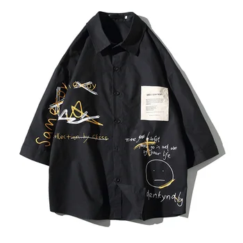 

Men's Shirt 2020 Fashion Casual short sleeve printing Cotton loose three Quarter Shirts Men Brand Clothing plus size 5XL