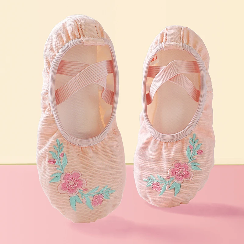 Ballet Shoes Dance Shoe Practice Shoes Girls Kids Embroidery Ballet Shoes Canvas Cute Flower Ballet Slippers Split Sole