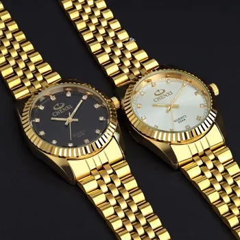

Golden Luxury Men Quartz Wrist Watch Gold Plated Stainless Steel Clock Wristwatch Crystal Dress Watch For Fashion Business