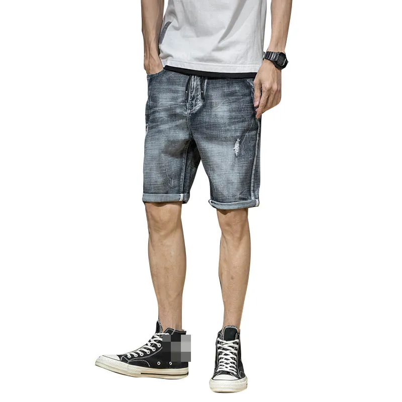 Summer Men Clothing Rippded Hole Solid Straight Casual Denim Shorts Men's Jeans Short Male Breathable Stretch Men's Short Pants Summer Men Clothing Rippded Hole Solid Straight Casual Denim Shorts Men's Jeans Short Male Breathable Stretch Men's Short Pants