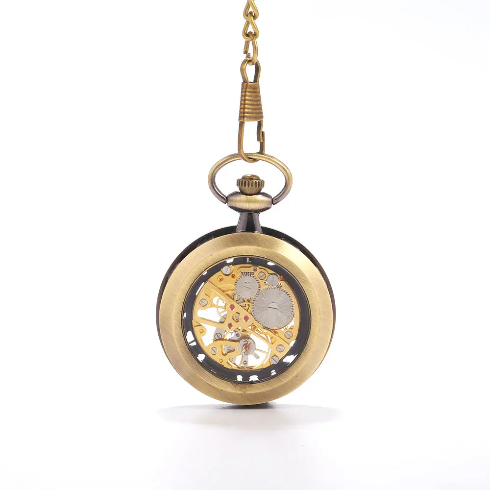 Бронзовые карманные часы ретро колесо большие в римском стиле Подарочная