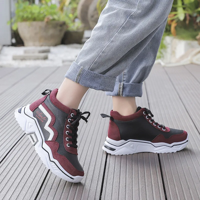 

2019 Autumn Thick Bottomed Lace-up Mixed Colors Hight-top Shoe Comfortable Anti-slip Casual Shoes Classic Students WOMEN'S Shoes