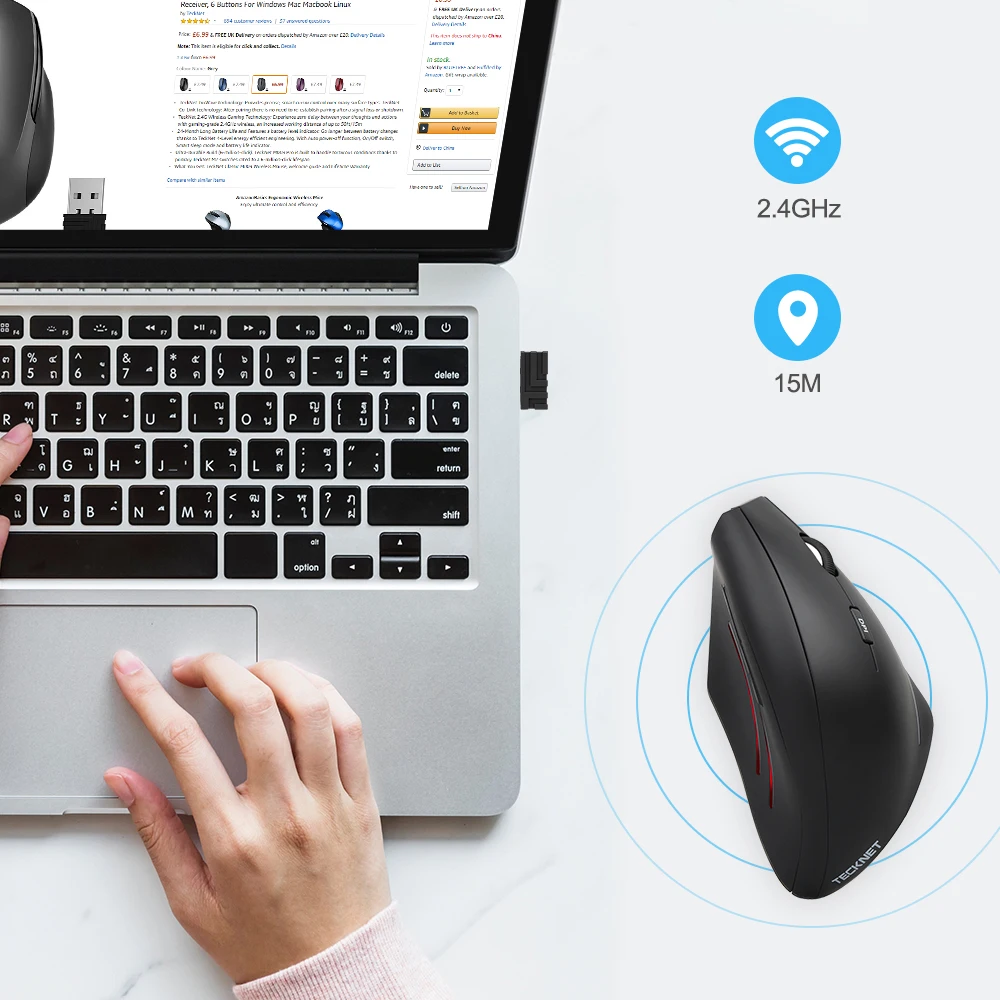 Billige TeckNet Vertikale Drahtlose Maus 2,4 GHz Nano Ergonomische Optische Maus 3 Einstellbare Ebenen 2000 1200 800DPI Maus für PC Computer