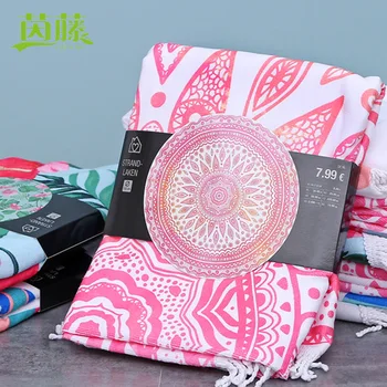 

2020 New Style Europe and America Digital Printing Flower Beach Towel Fine Fiber Circle Tassels Beach Bath Towel