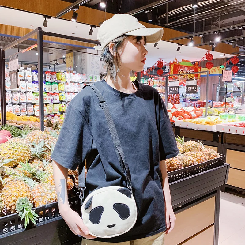 

2020 New Style Versatile Cute Cartoon Canvas Panda Shoulder Bag GIRL'S Heart INS Online Celebrity Shoulder Bag Adorable Bag