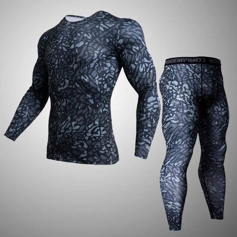 ММА мужские компрессионные беговые костюмы для фитнеса мужские комплекты камуфляжные компрессионные рубашки+ Леггинсы базовый слой Кроссфит бренд