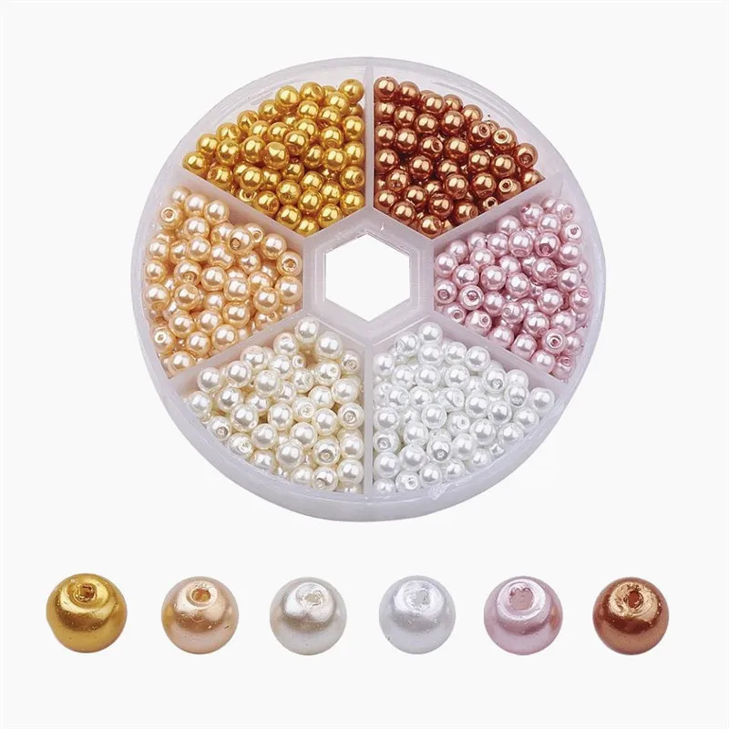 

4mm Round Glass Pearl Bead Sets Loose Spacer Beads Mixed Color Pearlized for Jewelry Making DIY Bracelet Craft about 810pcs/box