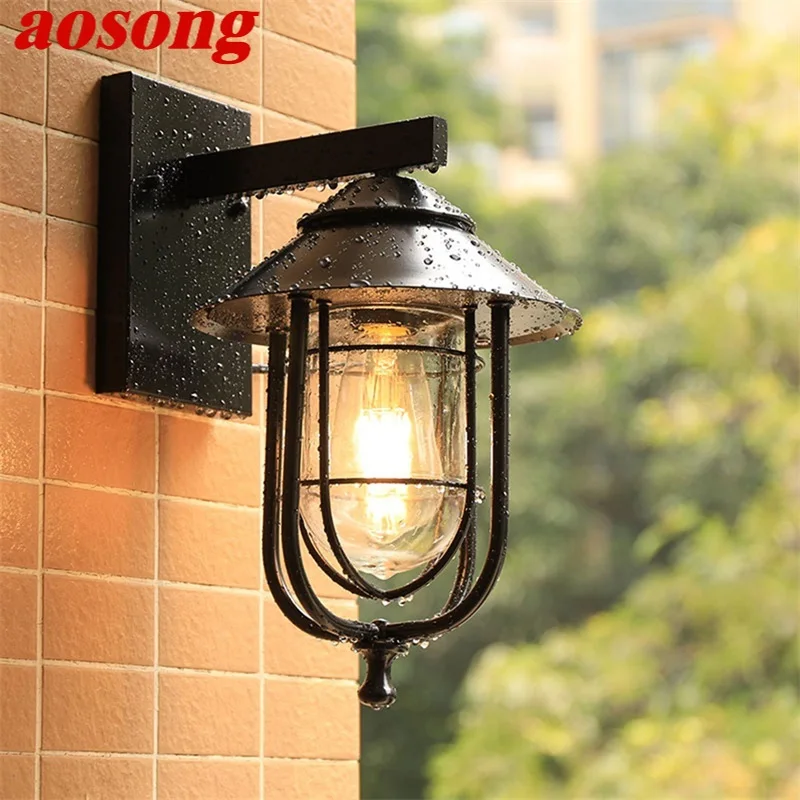 aosong modern outdoor wall lamps european style creative balcony decorative for living corridor bed room hotel AOSONG Outdoor Black Wall Lamp LED Classical Retro Light Sconces Waterproof Decorative for Home Aisle