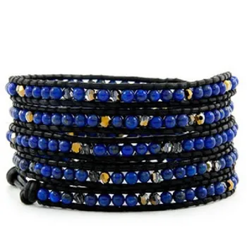 

Jewelry Bracelet Foreign Trade Fashion Bracelet European And AmeriCan Natural Stone Beaded Multilayer Ieather Bracelet Unisex