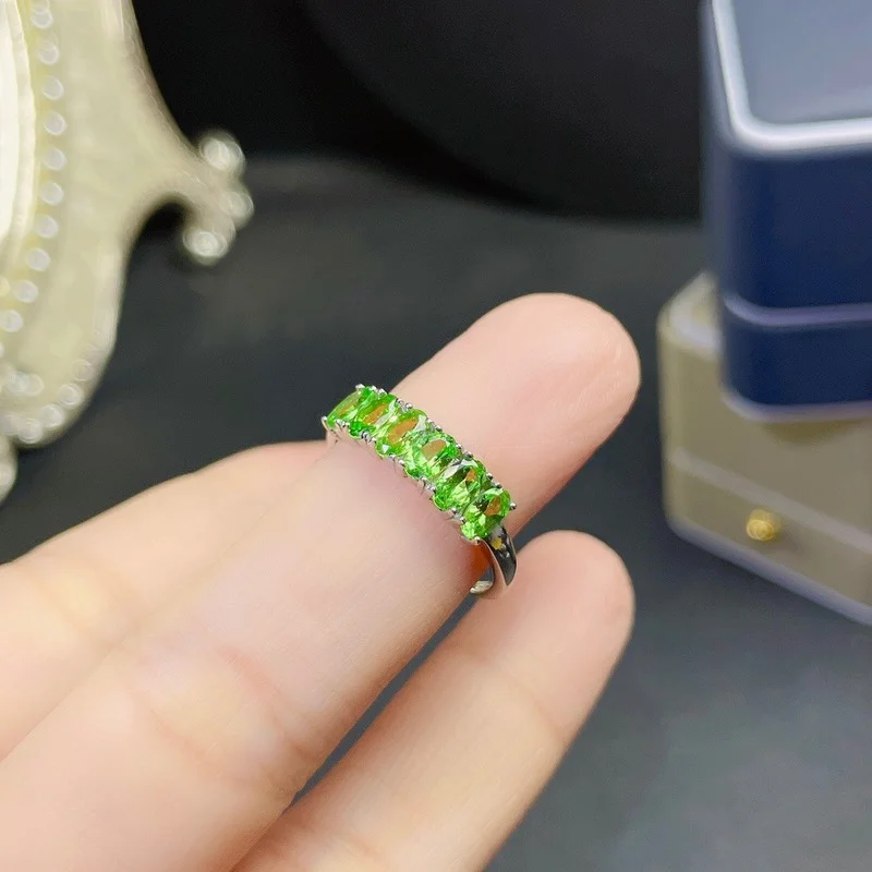 

luxurious thick wide wave Wheat Natural green Tsavorite gem Ring S925 Silver Natural Gemstone Ring girl Women party gift Jewelry