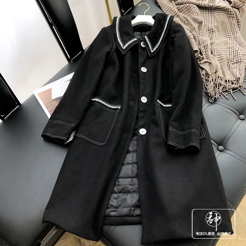 

A Generation of 2019 Autumn And Winter New Products Hepburn Wind Retro Peter Pan Collar Woolen Jacket Overcoat Entity