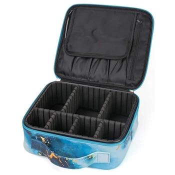 

Travel Cosmetic Case with Adjustable Partition Cosmetic Storage Bag Portable Cosmetic Storage Box with Brush Holder,Blue