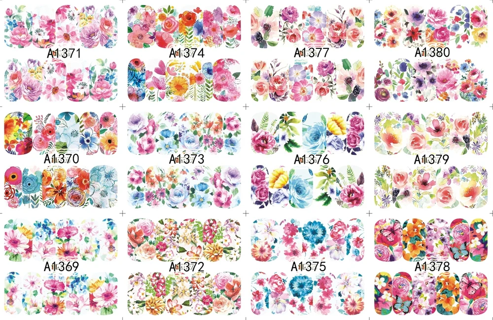 12 шт цветы наклейки для ногтей Водные Наклейки для ногтей 25X16 см Цветочные наклейки для ногтей-дизайны для ногтей татуировки гвоздь обертывания