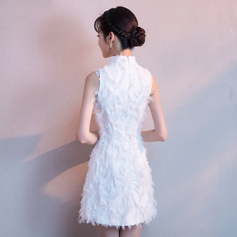 White Women Sleeveless Cheongsam Short Slim Party Dress Spring Chinese style Mandarin Collar Qipao Sexy Gown Vestido XS-3XL