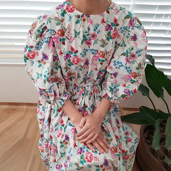 

YAMDI 2020 new short sleeve a-line summer print floral loose chic korean party midi dress women woman vintage elegant dresses