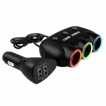 

12V-24V 5V/2.1A 120W Multi Socket Auto Car Cigarette Lighter Splitter USB Power Adapter Charger with Switch Charger for iPhone