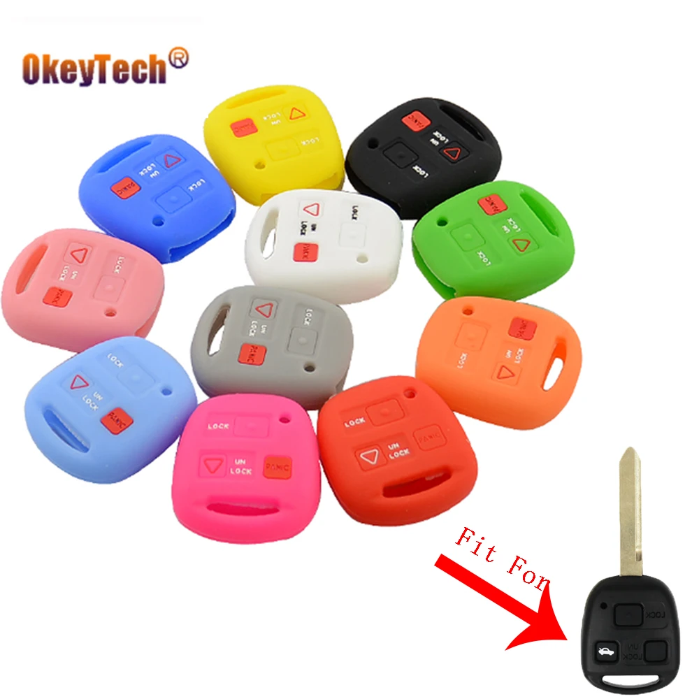 Okeytech 2+1 Buttons Silicone Car Key Case Cover Shell For Toyota Land Cruiser Avensis Camry Corolla FJ Lexus With Panic | Автомобили и