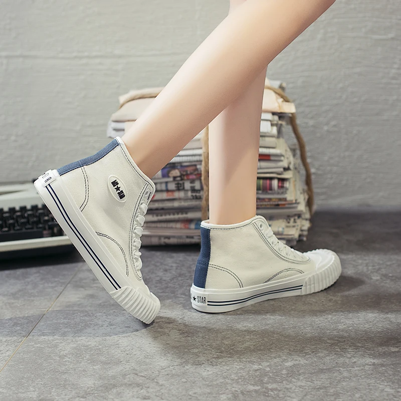 Женская парусиновая обувь Сезон весна-осень Модная повседневная на шнуровке с