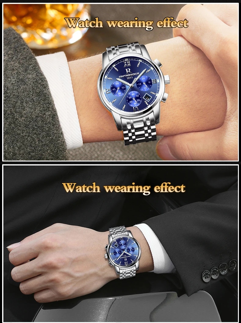 ONTHEEDGE Топ люксовый бренд Мужские кварцевые наручные часы из нержавеющей стали мужские водонепроницаемые аналоговые с датой часы Relogio Masculino