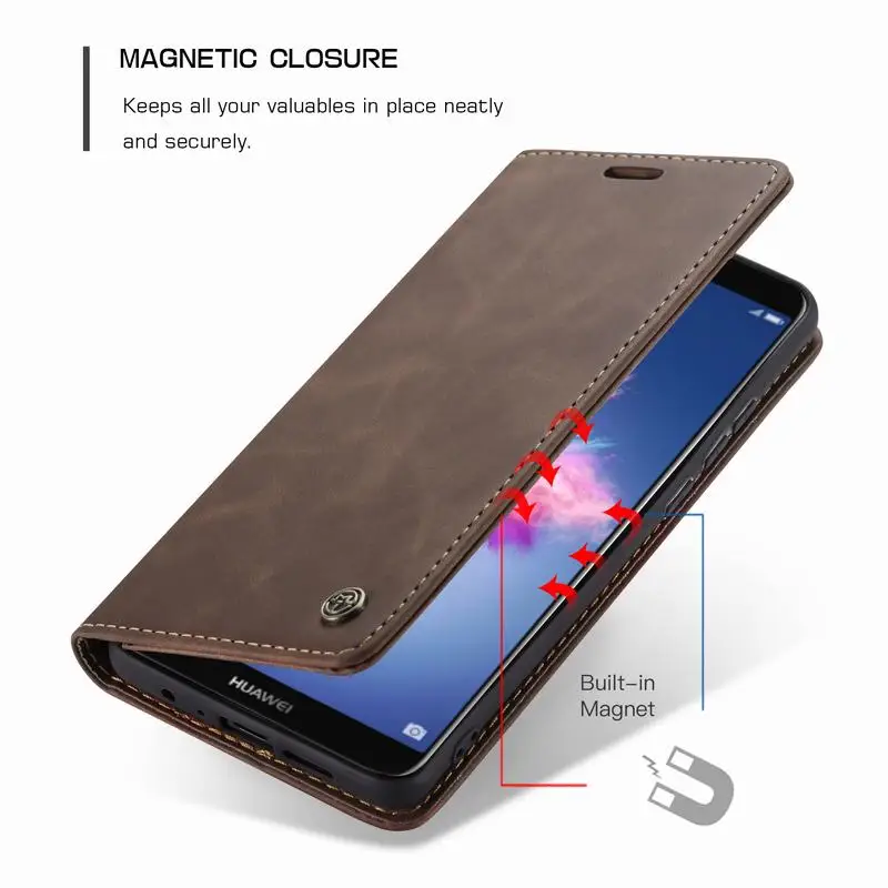 Leather Case For Huawei P Smart Luxury Magnetic Flip Matte Wallet Multifunctional Bumper Phone Cover For Huawei On Psmart Coque