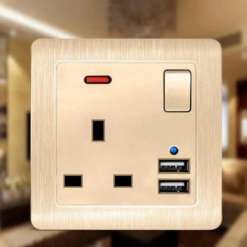 

Concise House Decoration Double Wall UK Plug Socket Multifunctional Socket With USB Charger Wall Outlets Flat Plate