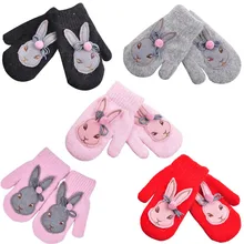 Baby New Cute Cartoon Rabbit Gloves Winter Knit Wool Newborn Mittens Velvet Thick Children Kids Keep Finger Warm 3-8 Years Old