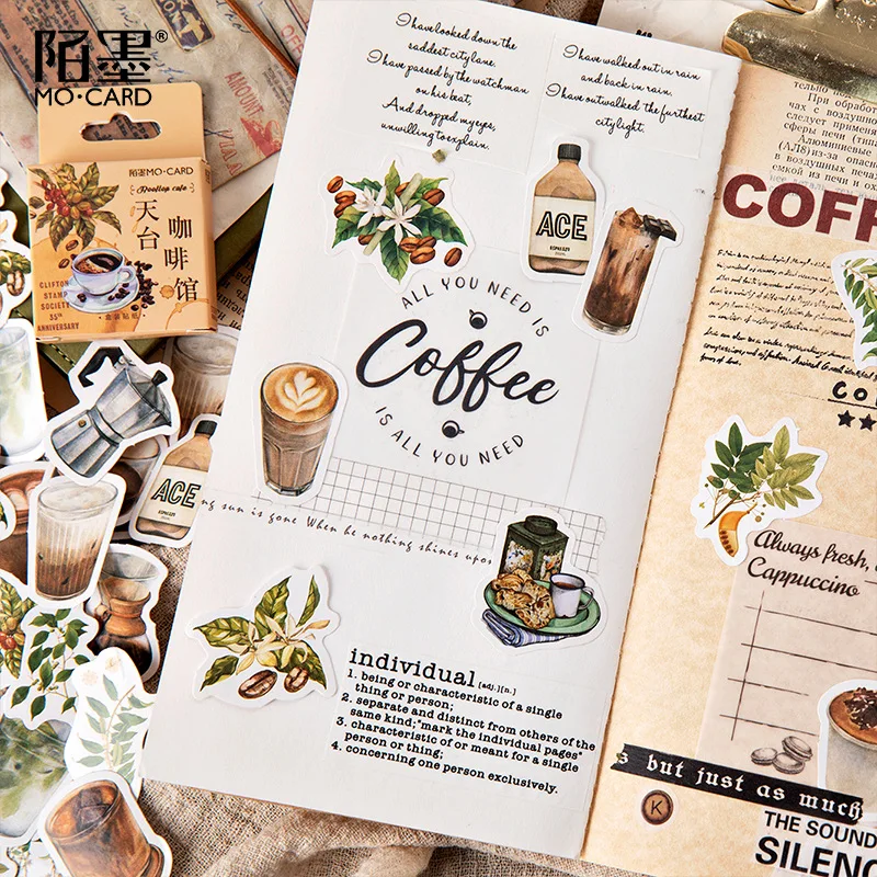 Vintage Coffee Theme Scrapbooking Stickers - Maxleaf 40pcs Retro Coffee Waterproof Stickers for Planner Phone Case Scrapbook Junk Journals Diary