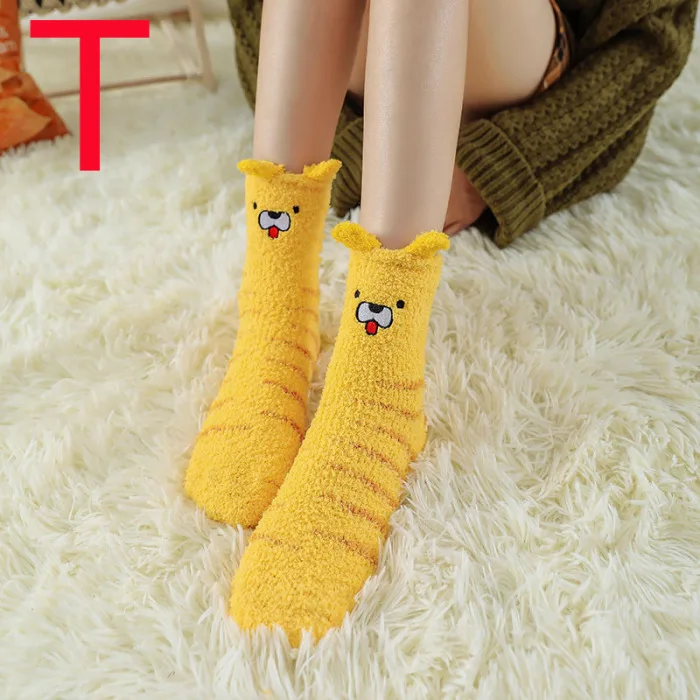 Женские носки с мультяшными животными, Рождественские теплые домашние носки-тапочки с объемными ушками, NIN668