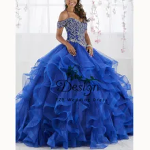 Vestidos de 15 мульти-мяч для гольфа с лямкой на шее с синими кристаллами Расшитое бисером в честь пятнадцатилетия платья Винтаж Тюль Аппликации с длинным шлейфом сладкий 16 платья для женщин